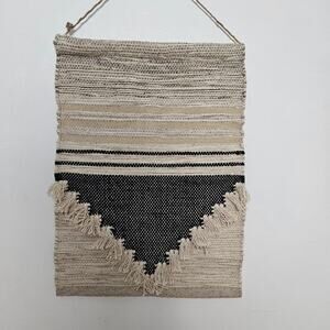 Threshold Tonal‎ Hand Woven Wall Hanging Art Black Gold Beige Fringe